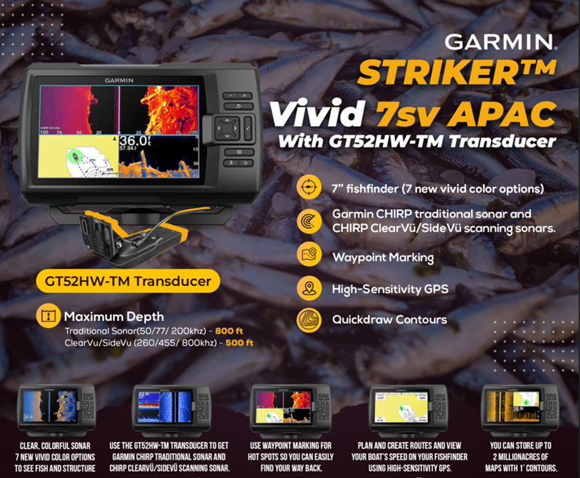 GARMIN STRIKER Vivid 7sv, APAC WITH Garmin GT52HW-TM CHIRP 150-240kHz – GFF  FISHING GEAR