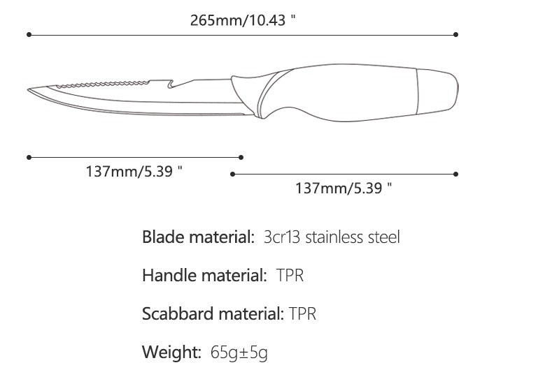 Stainless Steel Fishing Knife with Scabbard TPR Handle