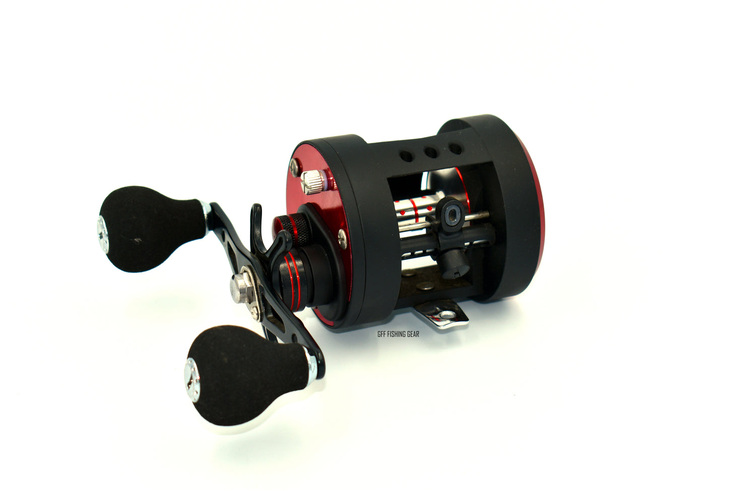Fishing round Baitcasting Conventional Reel Reinforced Right Hand Red Black