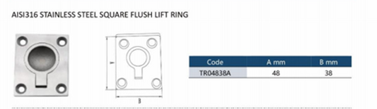TR04838A SQUARE FLUSH STAINLESS STEEL LIFT RING