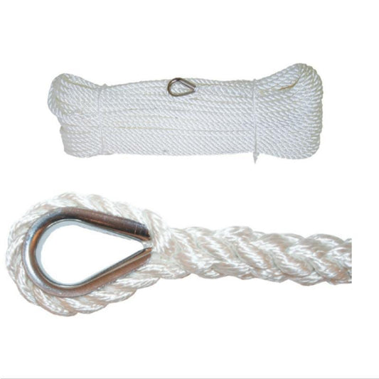100Meters 3 strand 1/2''/12.7mm Nylon rope with SS Steel Ring