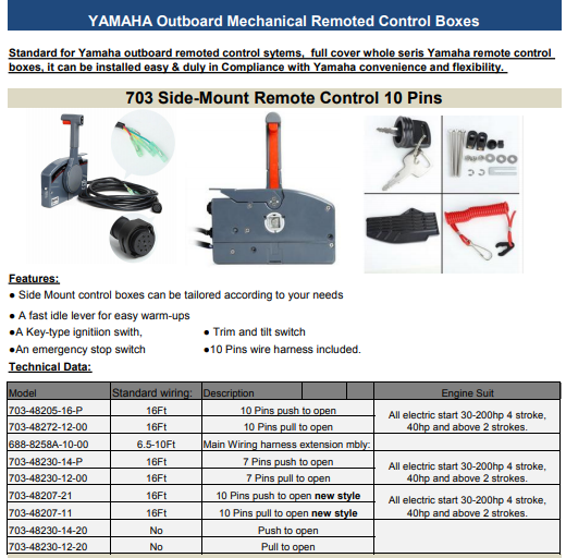 Yamaha Outboard Side-Mount Remote Control 10 Pins